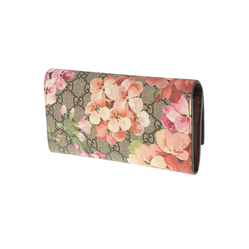 Gucci Long GG Beige Blooms fold Bi Wallet Tan